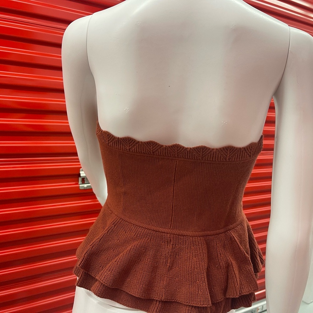 Club Monaco Rust Strapless Ruffle Crop Top - Picture 6 of 7